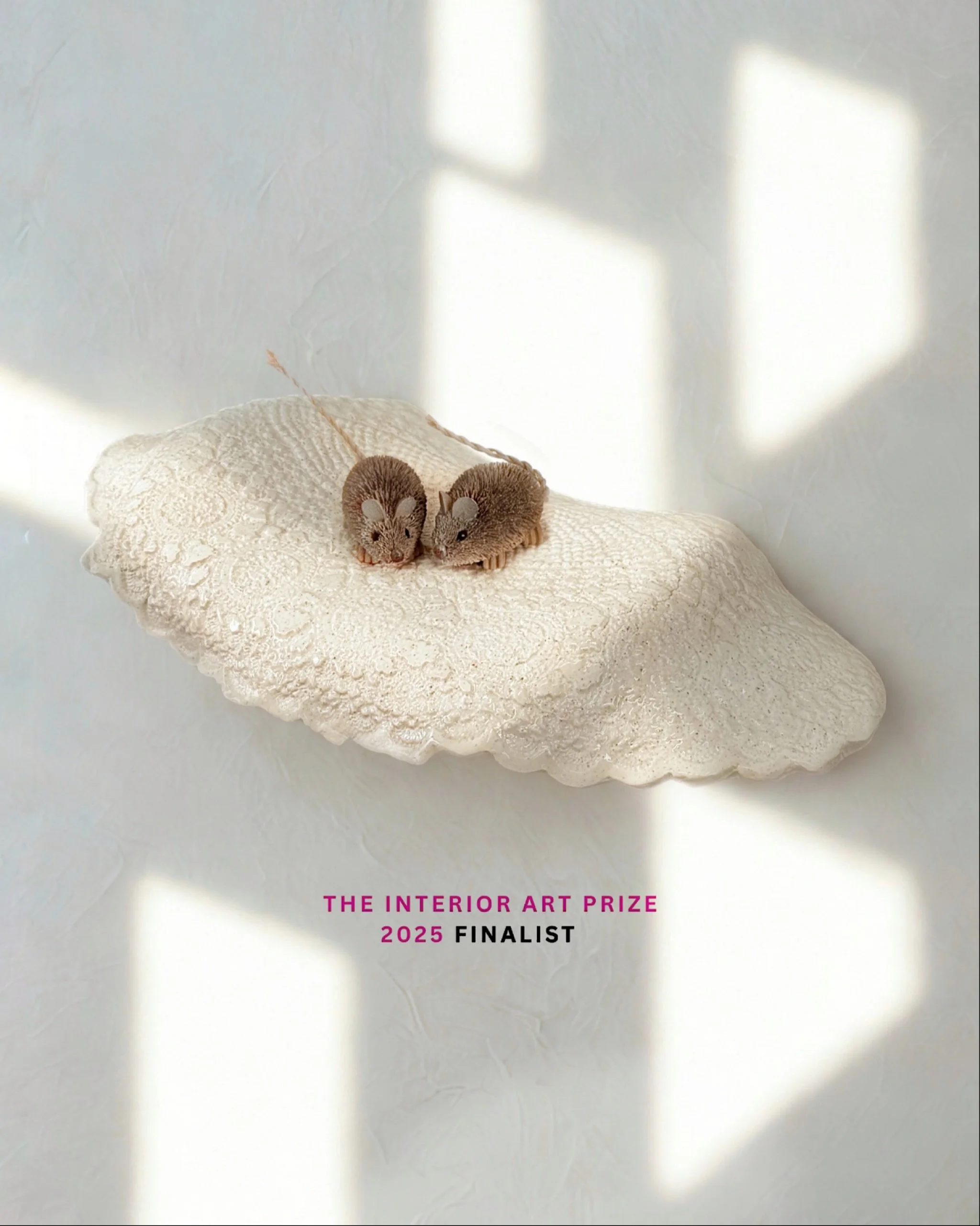 Excited to share that Ganchillo Shelf (and its tiny inhabitants) has been selected as a finalist in the Interior Art Prize 2025 at @weswal_gallery 🐀
On view in Tamworth from 20 Sept &ndash; 12 Oct.

Imprinted with handmade crochet, the shelf preserv