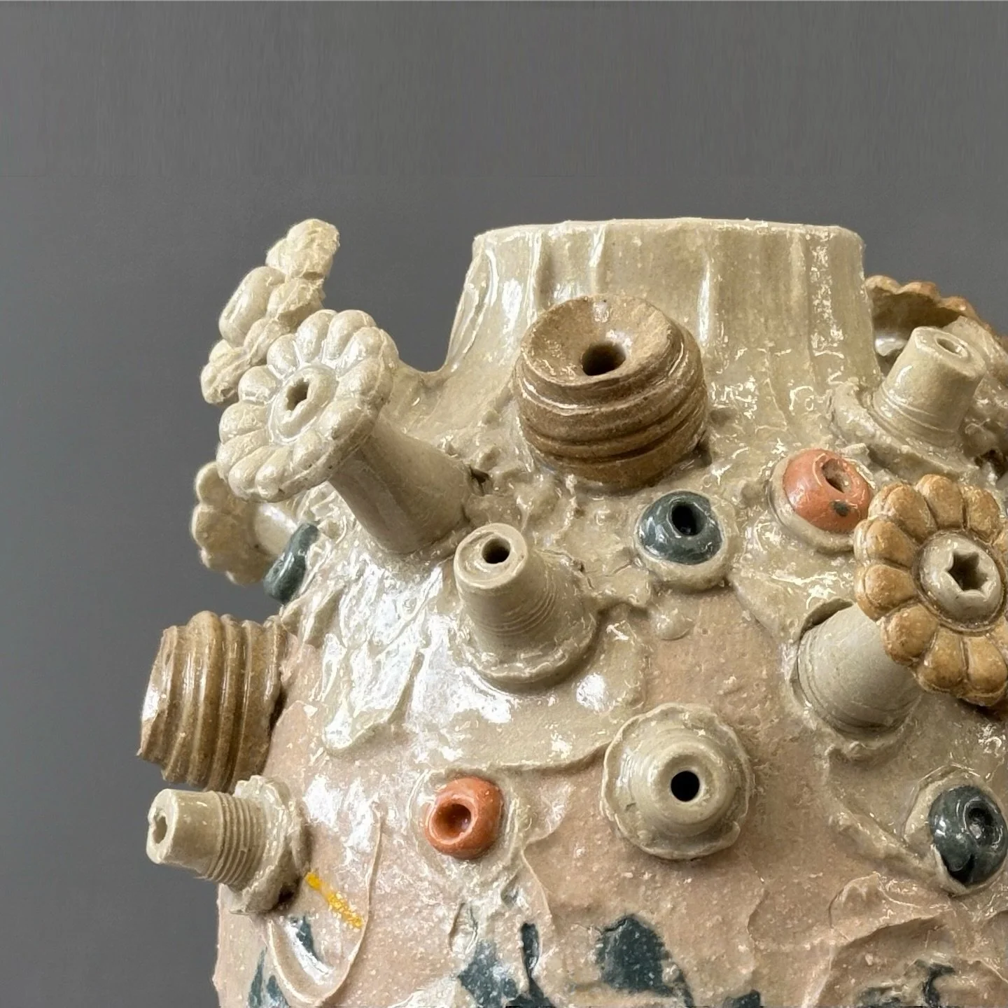 I think of these little attachments as connectors - threads, screws, valves - the hardware becomes part of the language of repair and assembly.

Open Ceramic Studios 8-9 Nov - come by the studio and explore the textures up close.