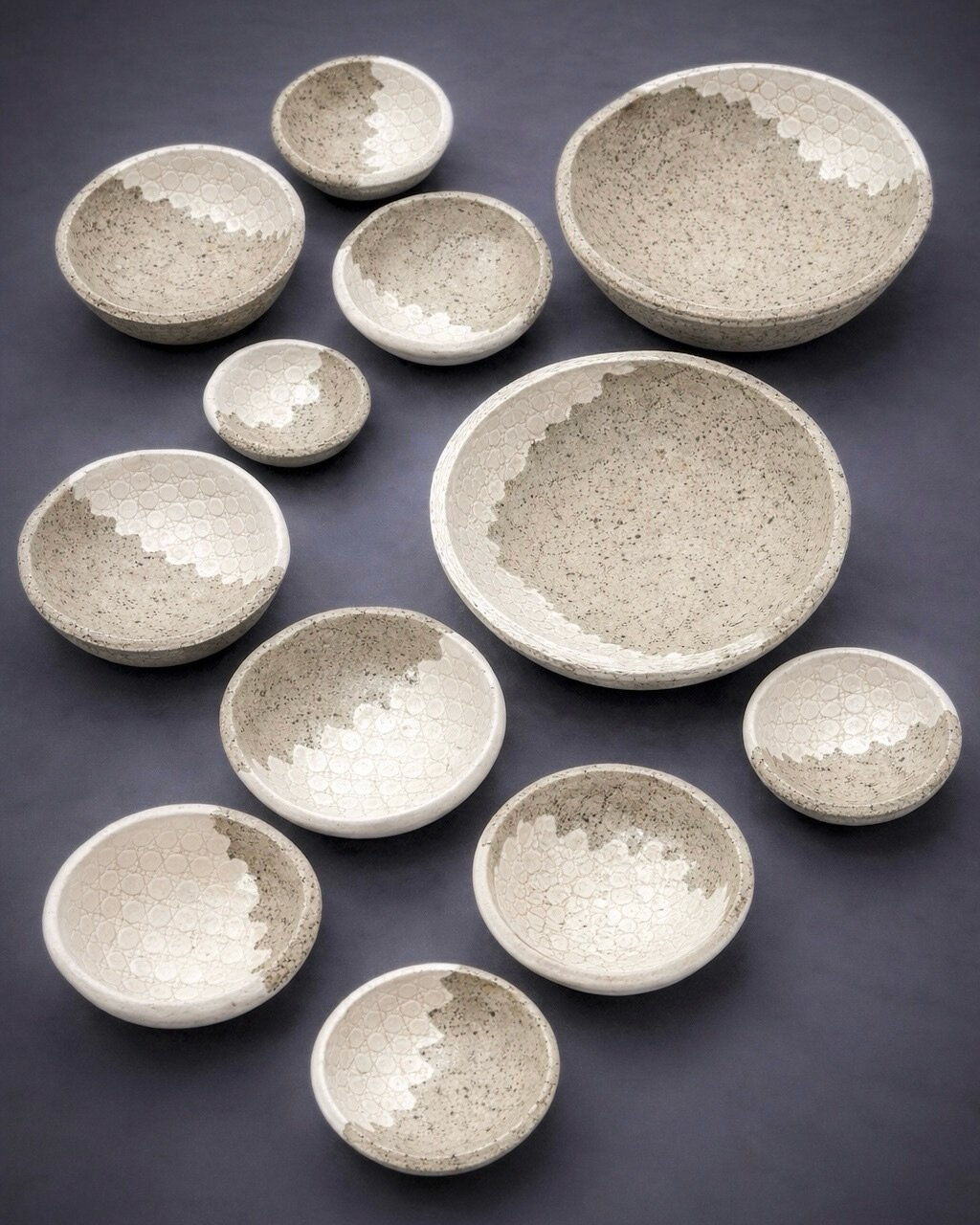 I&rsquo;ll be presenting a small series of ceramic pieces at Heide this weekend.
These pieces continue my exploration of layered surfaces, structural textures and touch - working at an intimate, handheld scale.

Each piece is slightly different, like