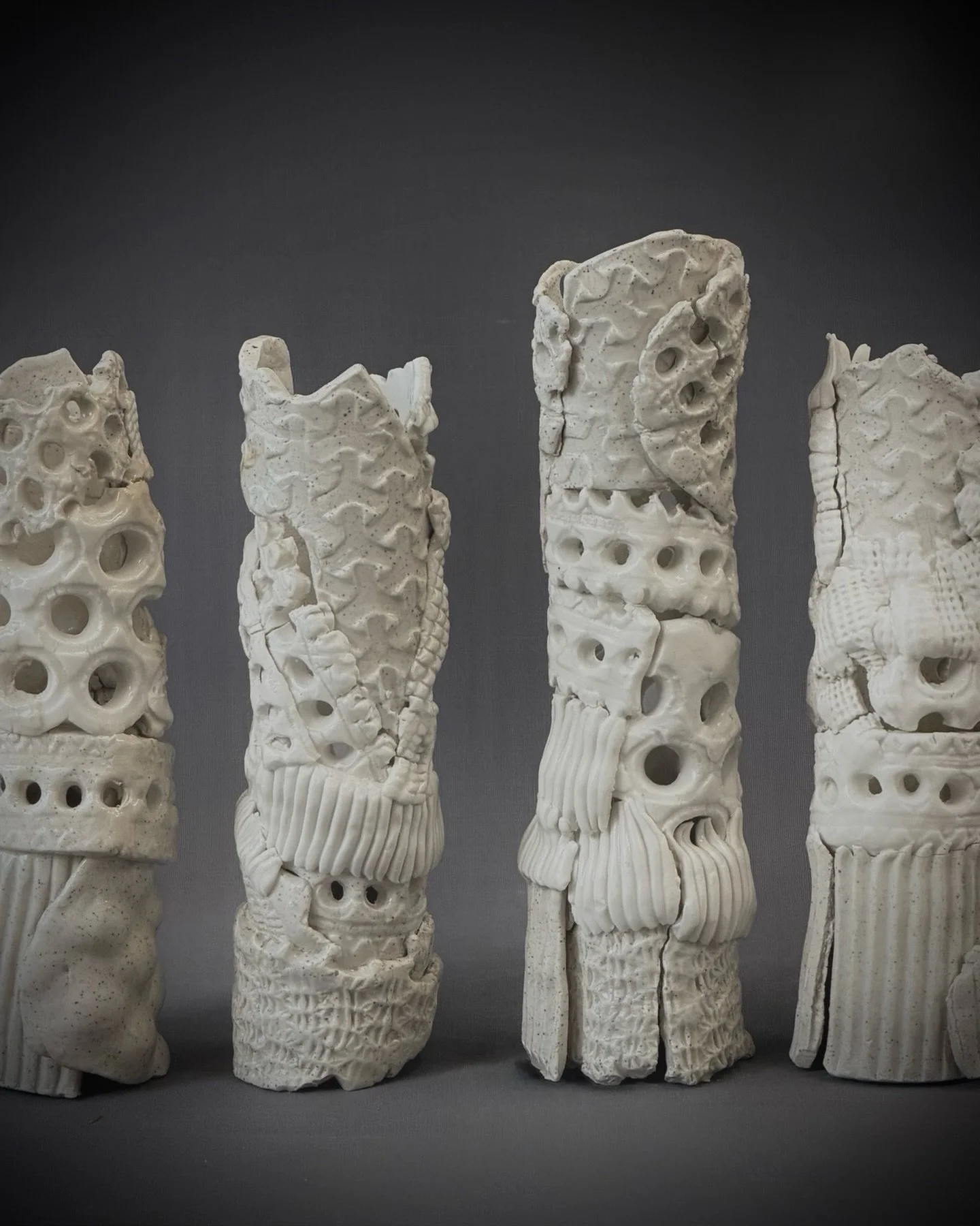 These pieces are part of an ongoing series called Fragmentadas.

Built from fragments, seams, and layered textures, forms that hold together while still showing their breaks.

Lately I&rsquo;ve been thinking about how this language might move beyond 