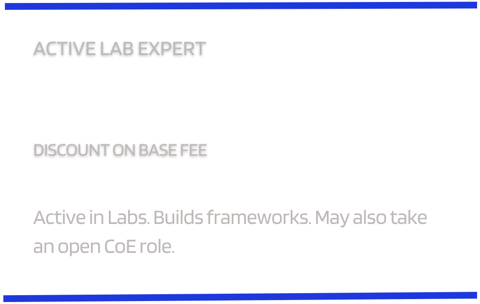 Advertisement with blue, black, and white color scheme promoting a lab expert service with a discount on the base fee.