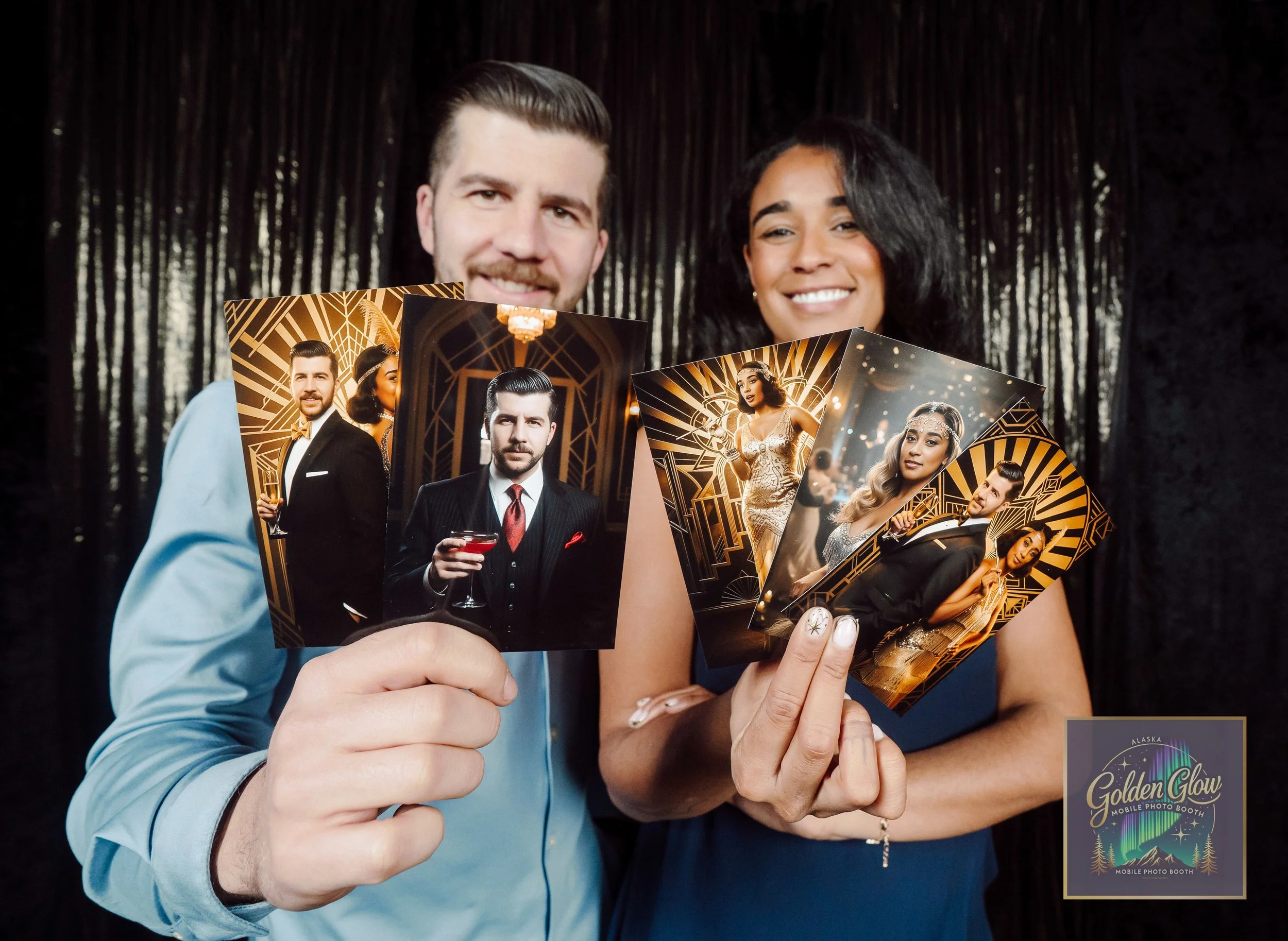 golden glow mobile photo booth ai customized photos