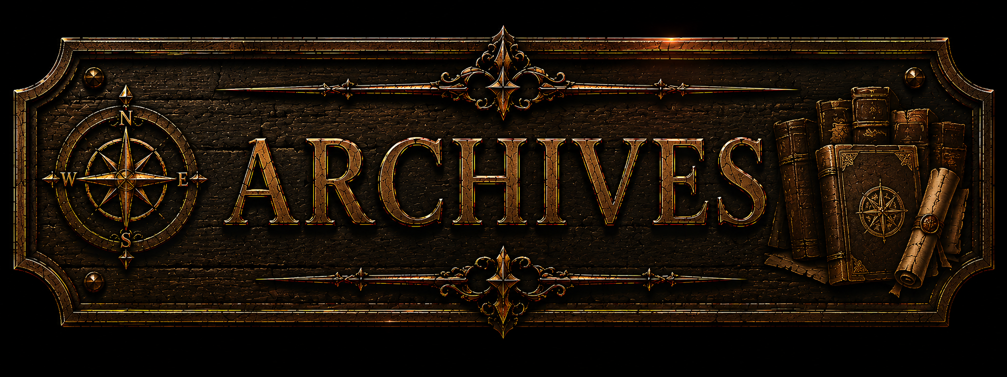 A decorative wooden sign with the word "ARCHIVES" of Ancient archive emblem and compass