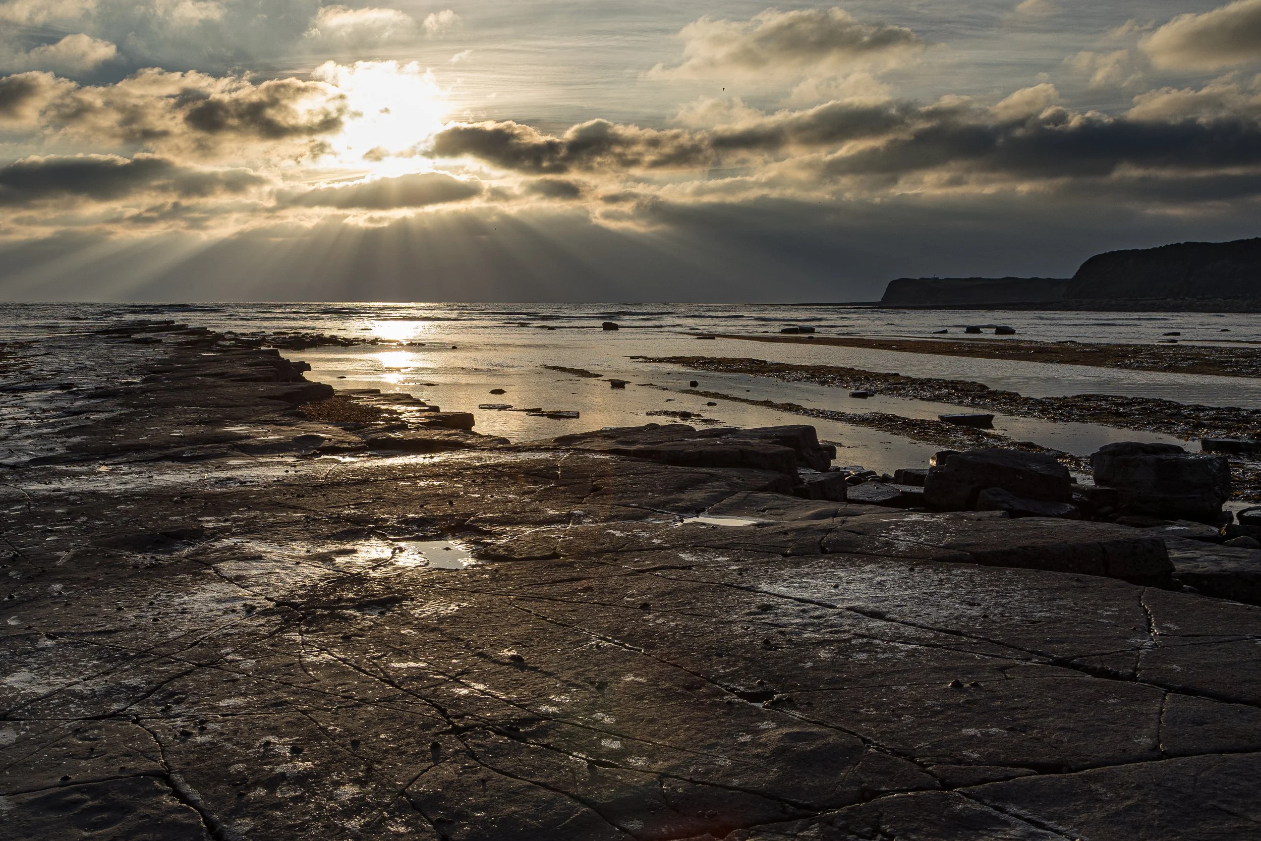 Kimmeridge shelves at low tide and Sunset 