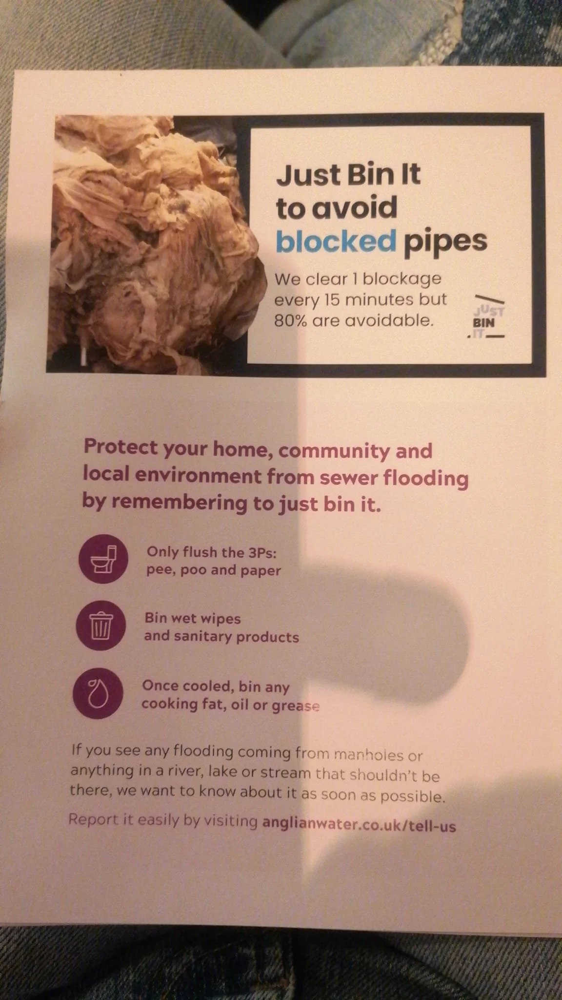 Anglian Water Leaflet Bin it!