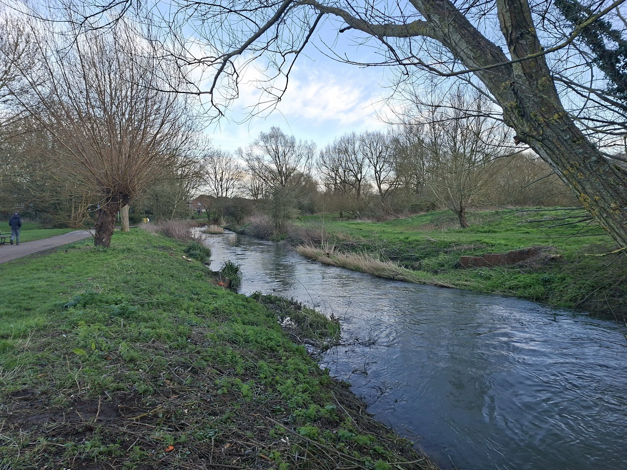 Looking downstream from the rear of the football club
