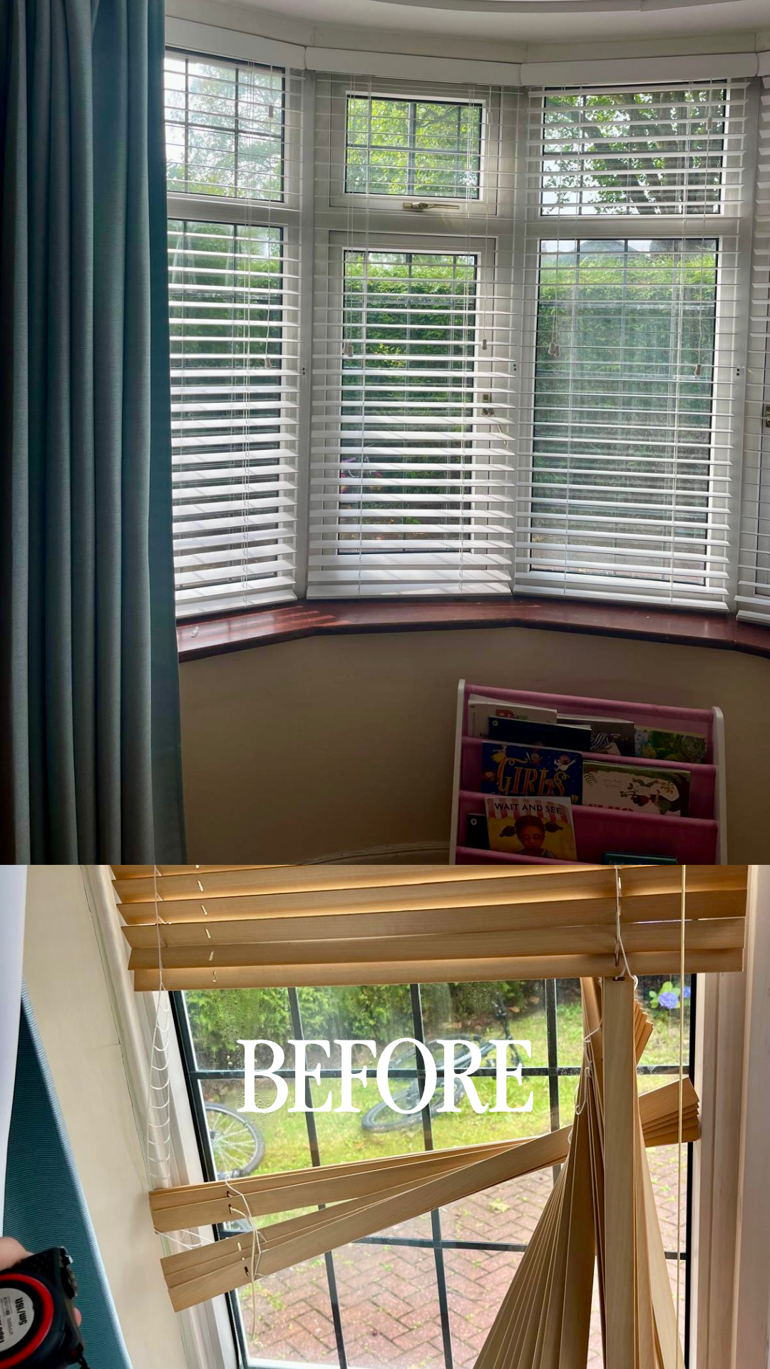 Broken window blind before and after replacement.png