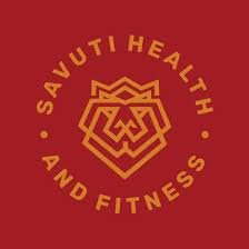 Logo for Sauti Health and Fitness featuring a stylized lion's head in yellow on a red background.