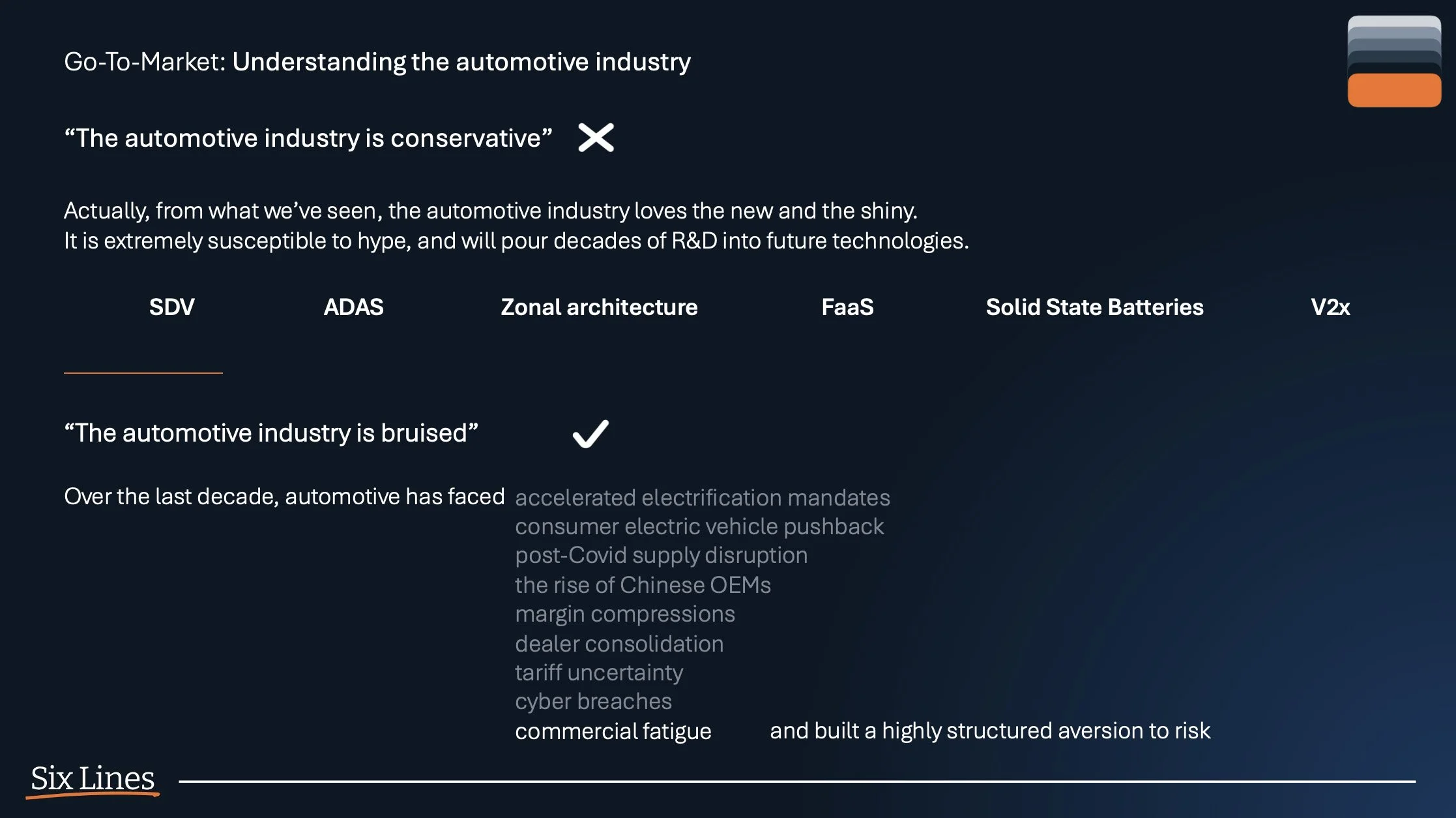 Six lines automotive go to market support