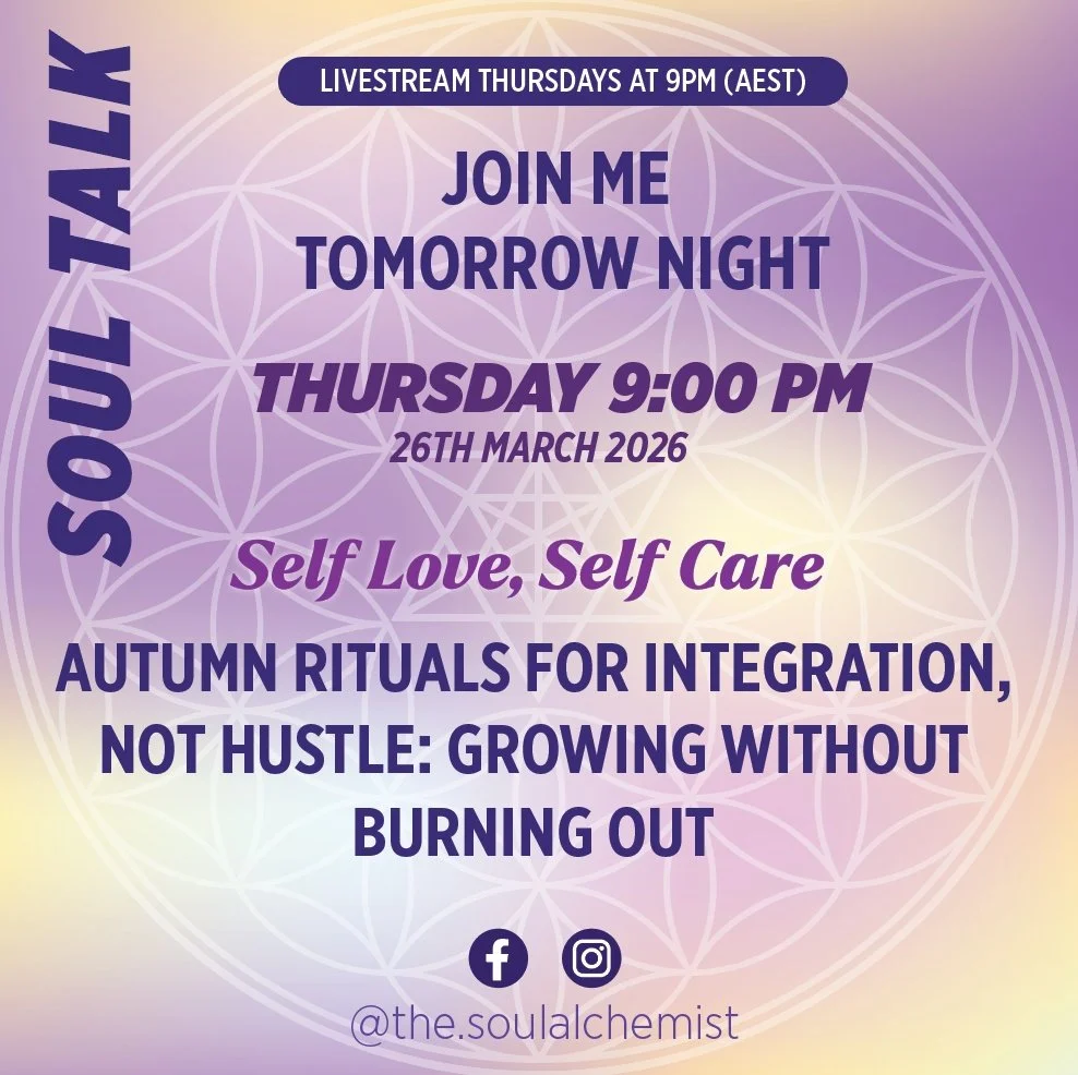 🌿 LIVE THIS THURSDAY | 26 MARCH 2026 | 9PM 🌿

Autumn Rituals for Integration, Not Hustle: Growing Without Burning Out

Growth doesn&rsquo;t always come from doing more.
Sometimes it comes from integrating what you&rsquo;ve already lived.

This live