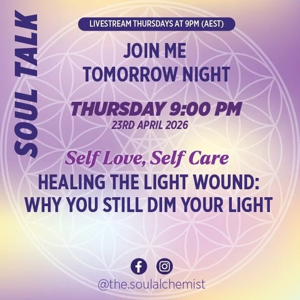 Healing the Light Wound: Why You Still Dim Your Light

📅 Thursday 23rd April | 9 PM (AEDT)

Do you hold yourself back, dim your light, or downplay your gifts? ✨

Join me live this Thursday at 9 PM to uncover the &ldquo;light wound&rdquo; &mdash; the