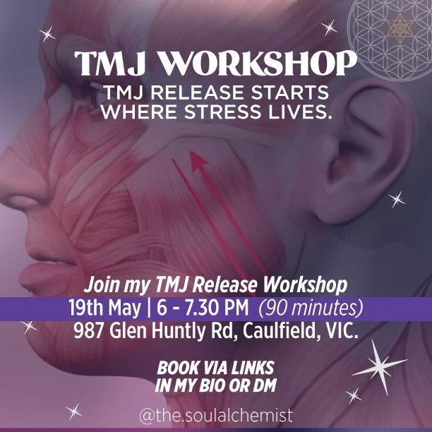 ⚡ TMJ Release Session &ndash; Tuesday May 19, 2026 ⚡

Jaw tension, headaches, clenching, neck pain, or stress holding in your face and body? My TMJ healing workshop is designed to release deep tension, support nervous system regulation, and bring rel