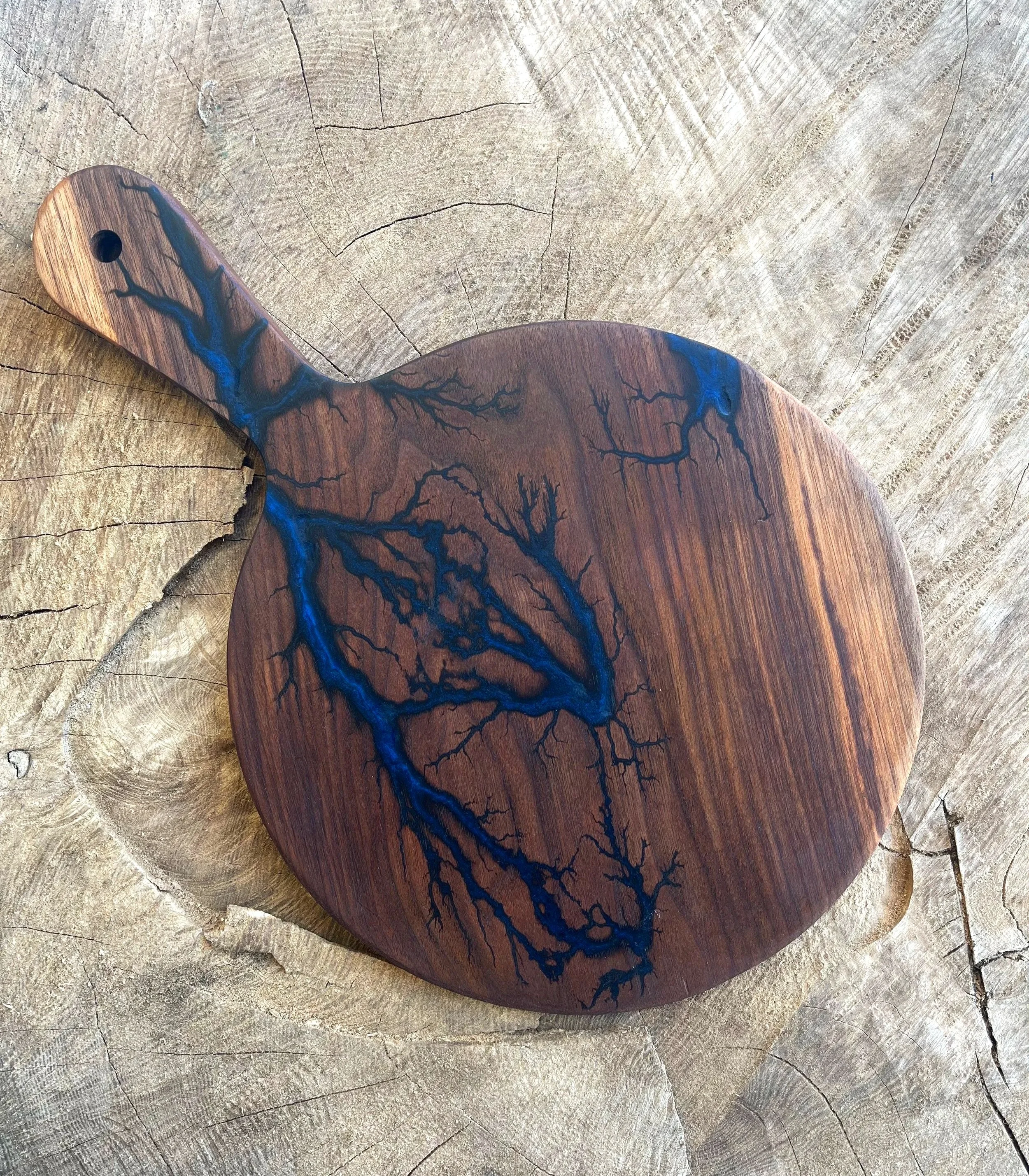 Walnut Circular board with blue resin