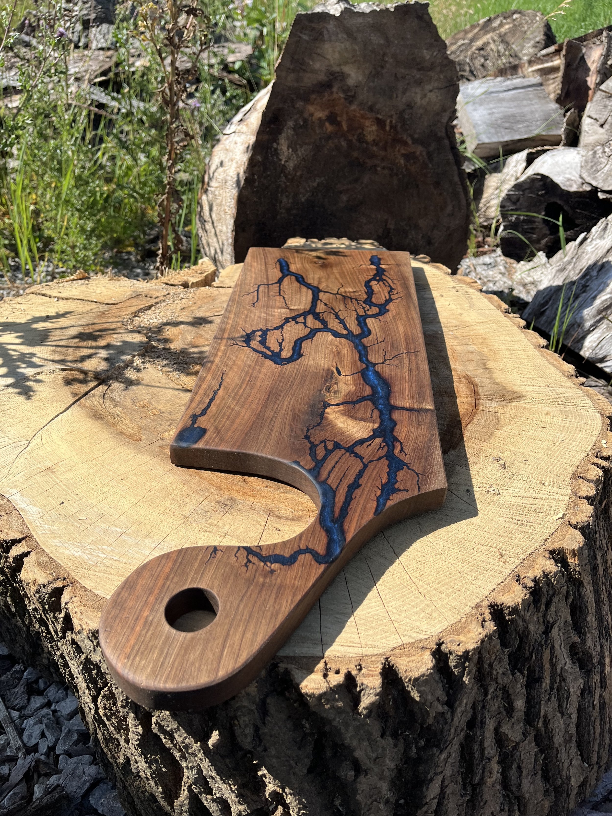 Walnut Blue resin serving board