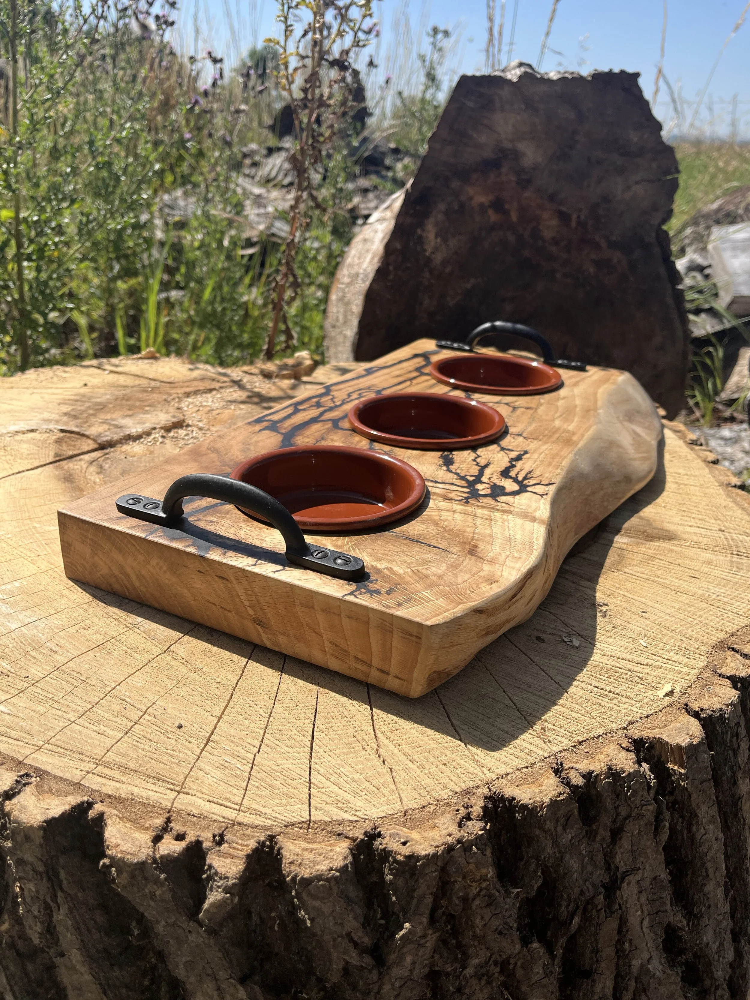 Oak Live edge serving board with black resin