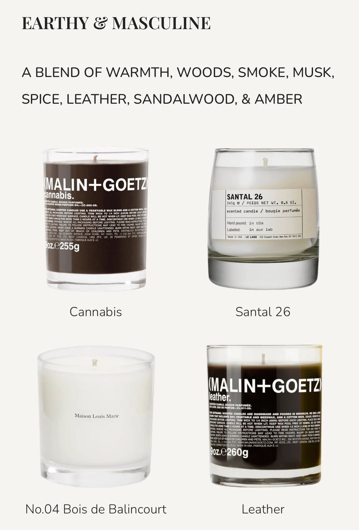Earthy & Masculine Scented Candles