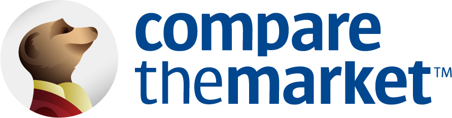 Compare the Market logo featuring a cartoon otter with a brown fur, wearing a yellow bow tie and looking upward, next to the text 'compare the market' in blue.