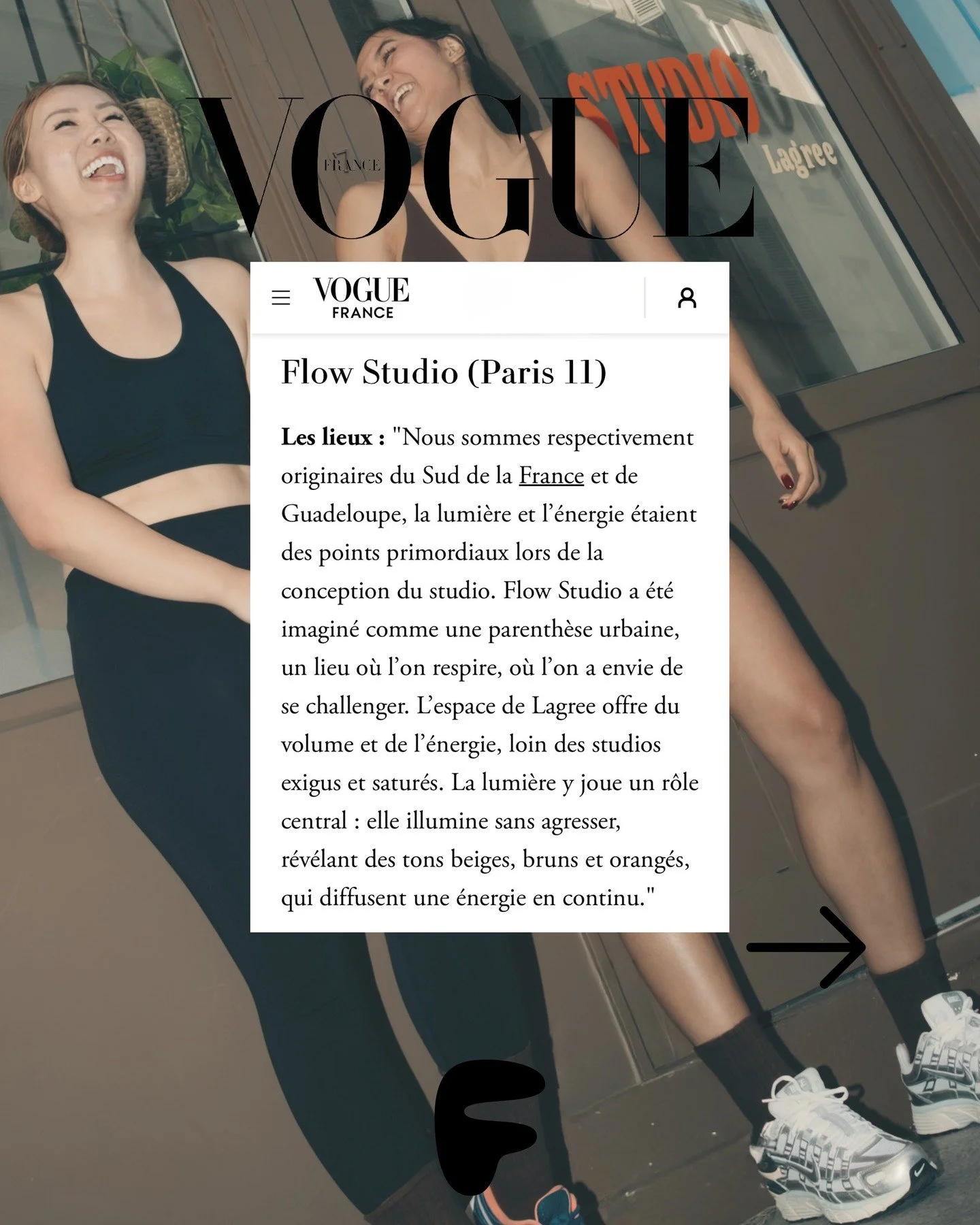 Merci &agrave; @voguefrance pour sa reconnaissance, Flow Studio fait partie des 10 meilleurs studios de Lagree &agrave; Paris💥

Un grand MERCI &eacute;galement &agrave; notre communaut&eacute; pour sa fid&eacute;lit&eacute; et &agrave; nos coachs po