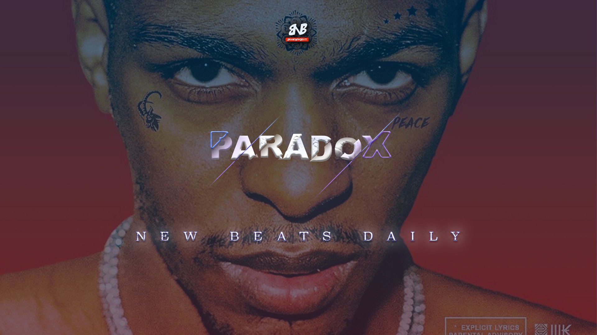 Close-up of a person's face with tattoos and jewelry, with text overlay that reads 'PARADOX' and 'NEW BEATS DAILY', and a logo at the top center.