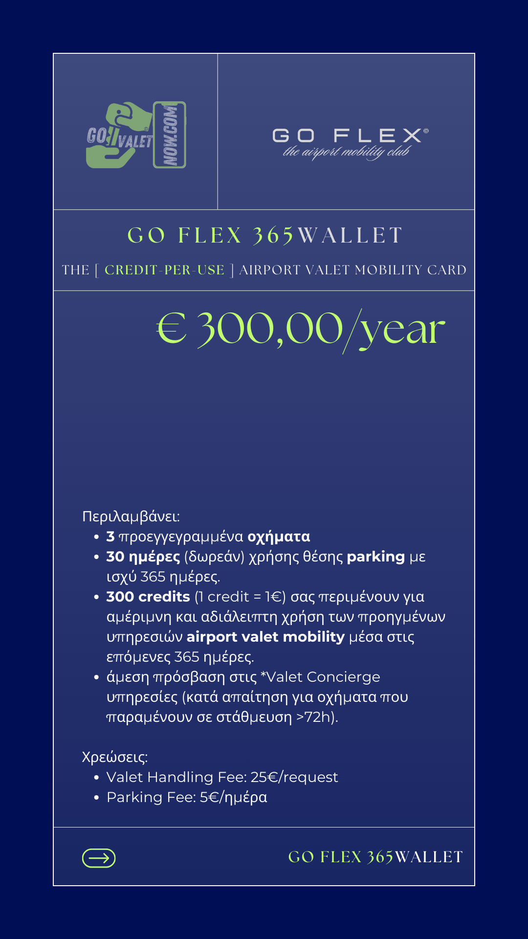 THE [ CREDIT-PER-USE ] AIRPORT VALET MOBILITY CARD