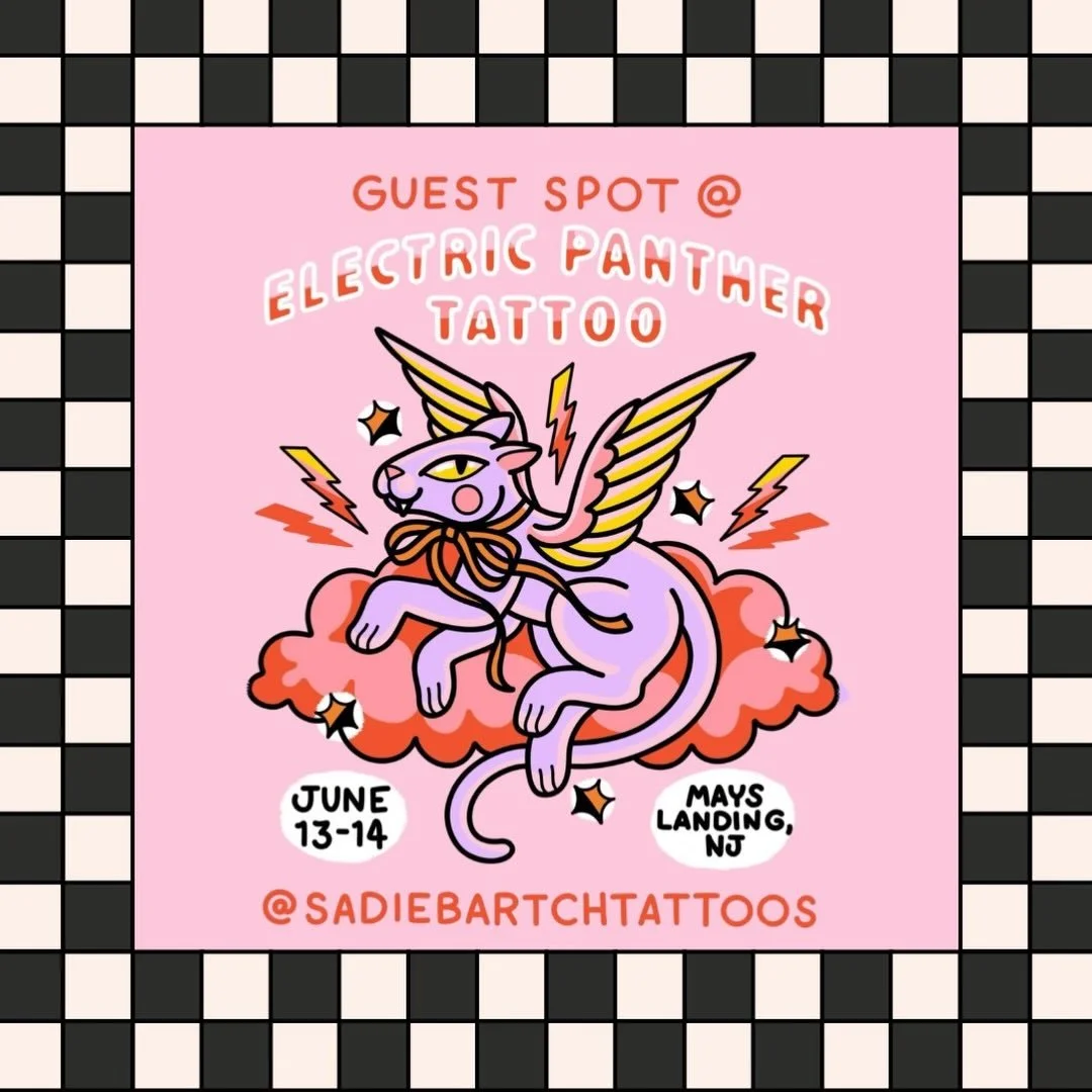 ⚡️GUEST SPOT ANNOUNCEMENT! ⚡️
This June 13 &amp; 14 our buddy @sadiebartchtattoos will be hanging with us! 

Sadie runs THE COOLEST MOST FUNNEST Tattoo convention ever!!! (@hocuspokeustattoocon) and we are so delighted to have her for TWO whole days!