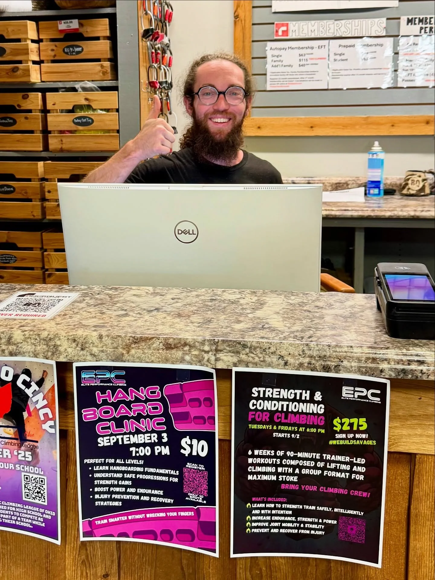 Shout out to local gyms @rockquestclimbing and @climbcincy for having our flyers up!! Don&rsquo;t forget to check out the EPC Community Board for the goings on at your favorite gyms in town!!

#webuildsavages
#AllShipsRise
#supportlocalbusiness 
#Com