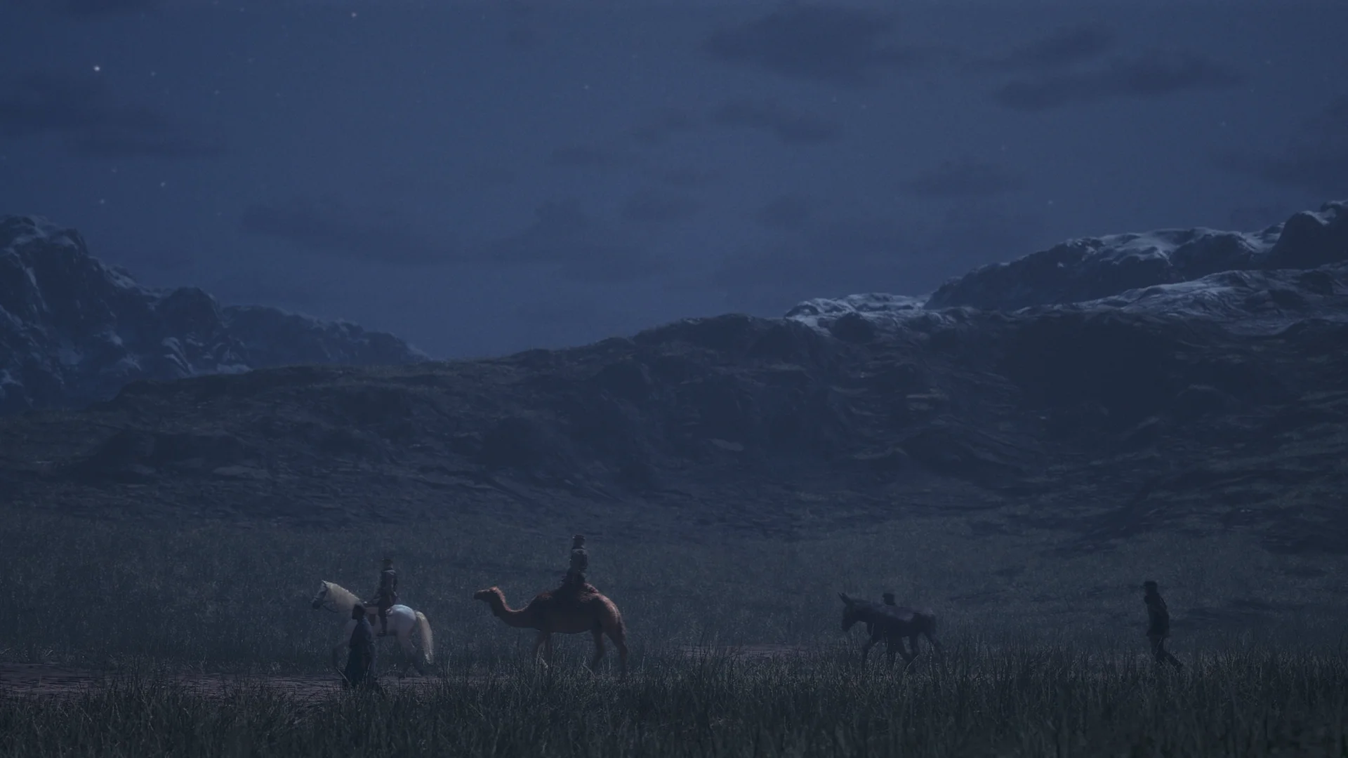 The wise men journeying through the mountains to visit Jesus in Bethlehem