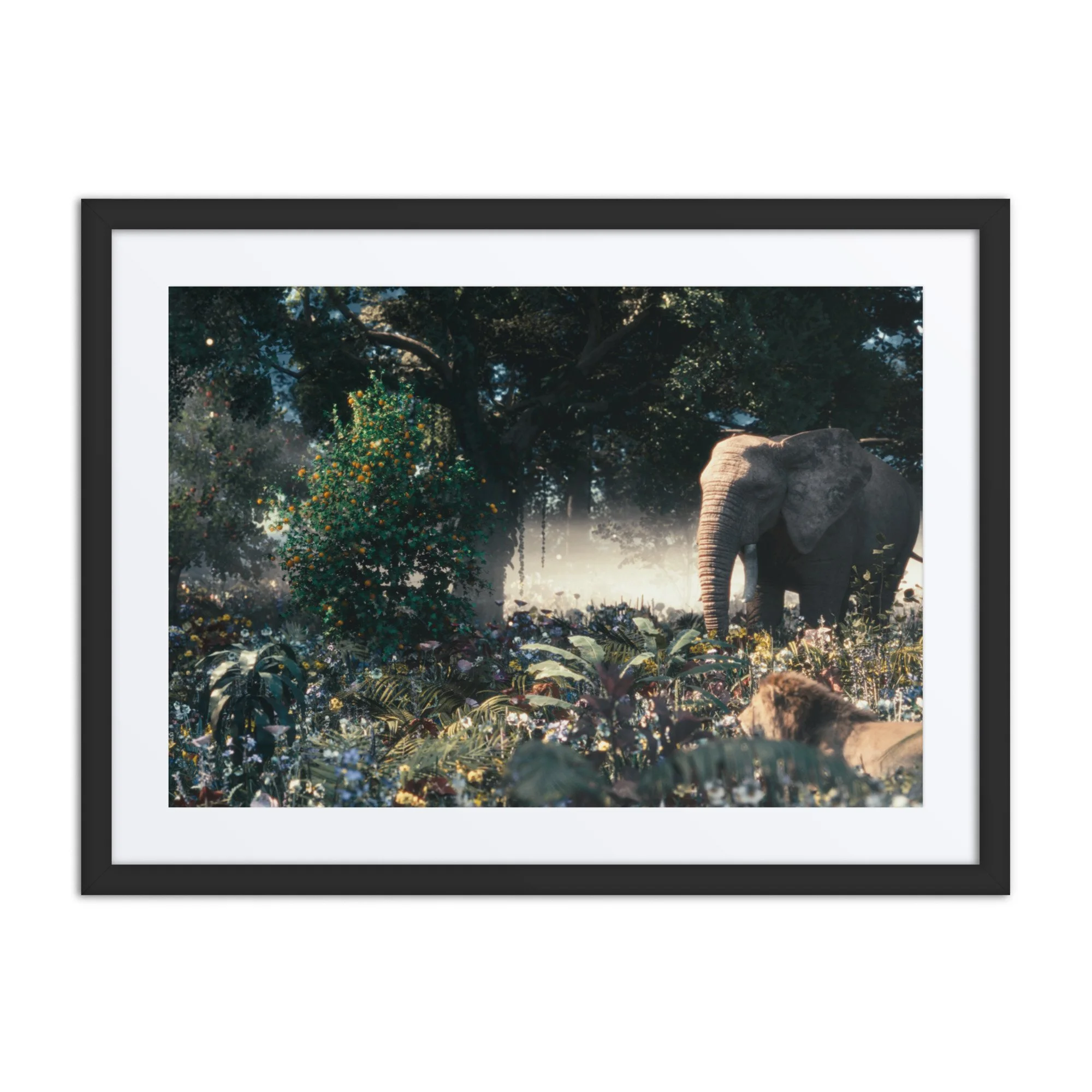 High-resolution visual of pristine Garden of Eden scenery framed as Christian decor