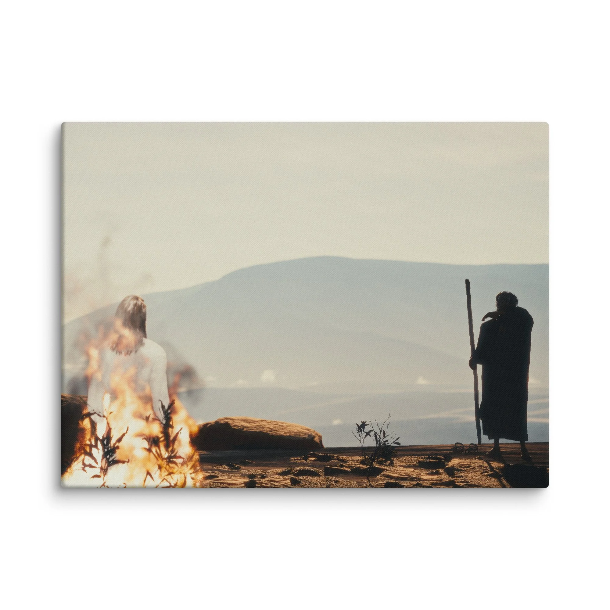 Detail view of gallery-wrapped edges on 7th Trumpet Burning Bush canvas art