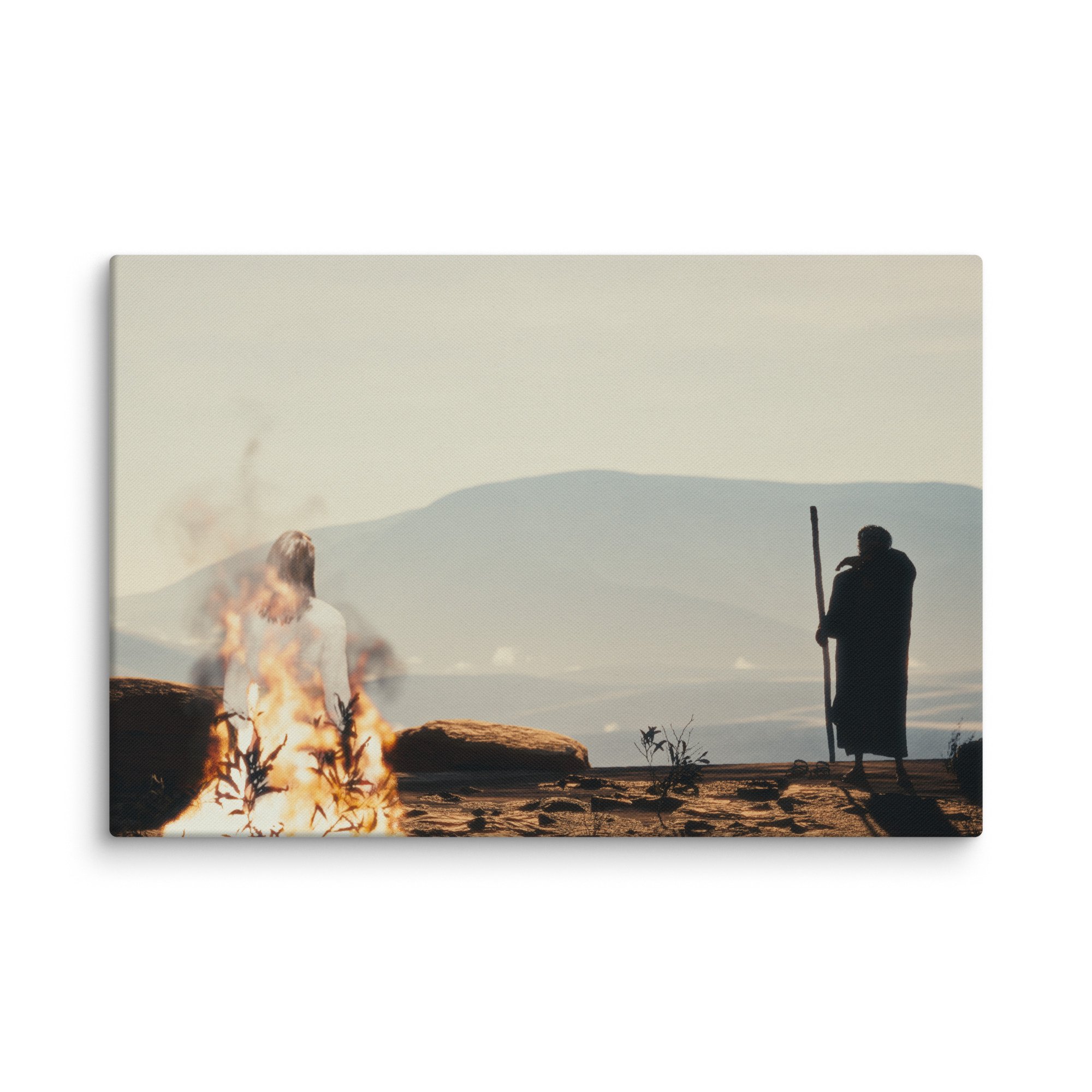 Detail view of gallery-wrapped edges on 7th Trumpet Burning Bush canvas art