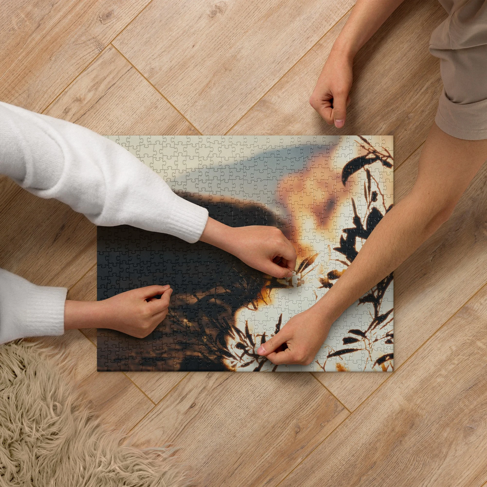 Completed Christian family activity puzzle illustrating Moses and the Burning Bush