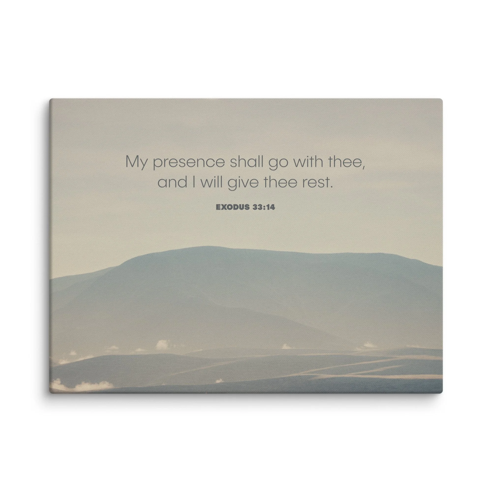 Detail view of wrapped canvas edge on 7th Trumpet Exodus 33:14 Bible verse print