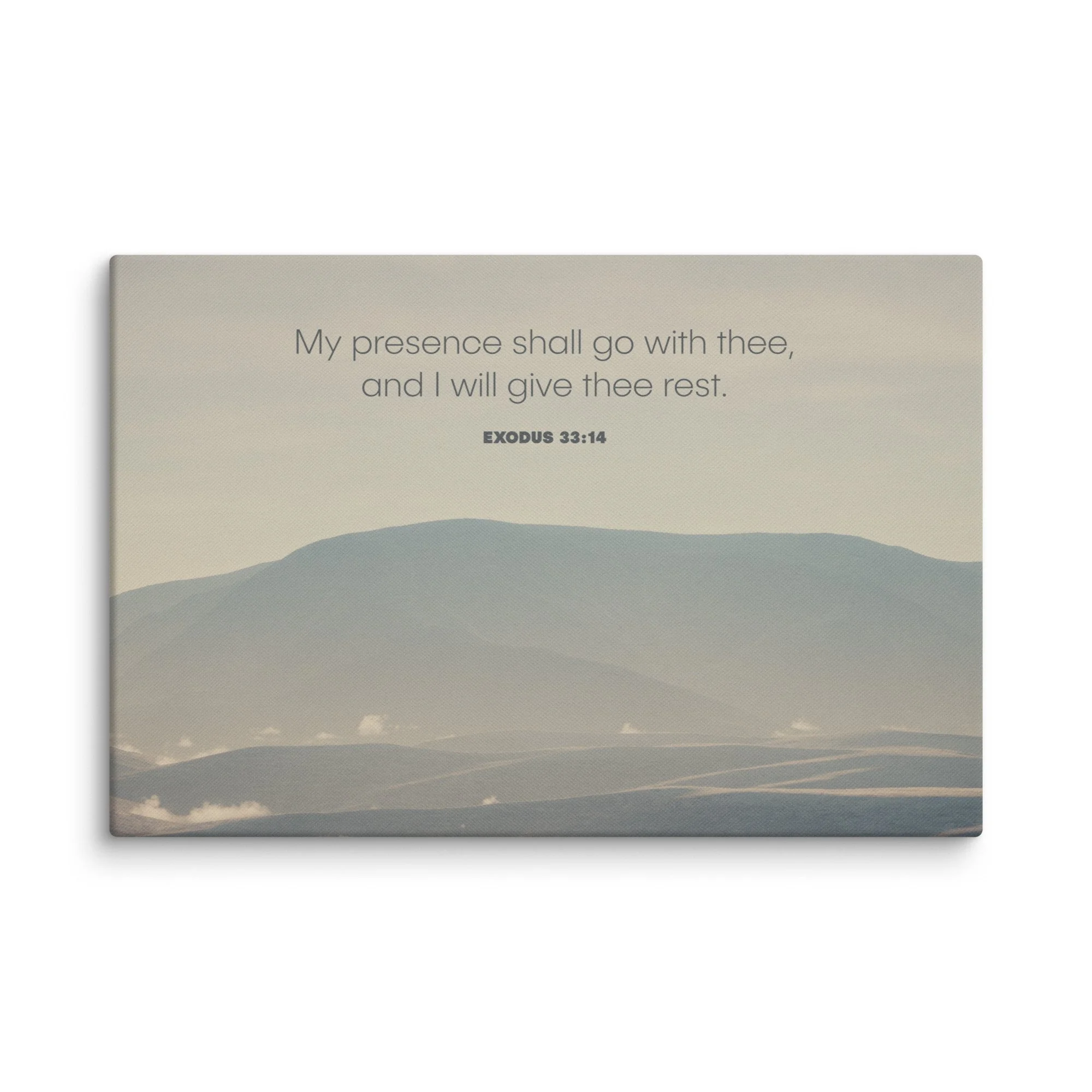 Detail view of wrapped canvas edge on 7th Trumpet Exodus 33:14 Bible verse print