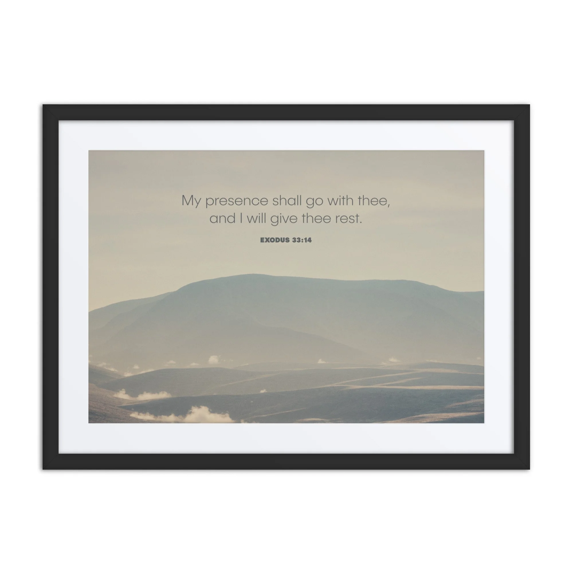Close-up shot of frame molding and glass on 7th Trumpet Exodus 33:14 Scripture print