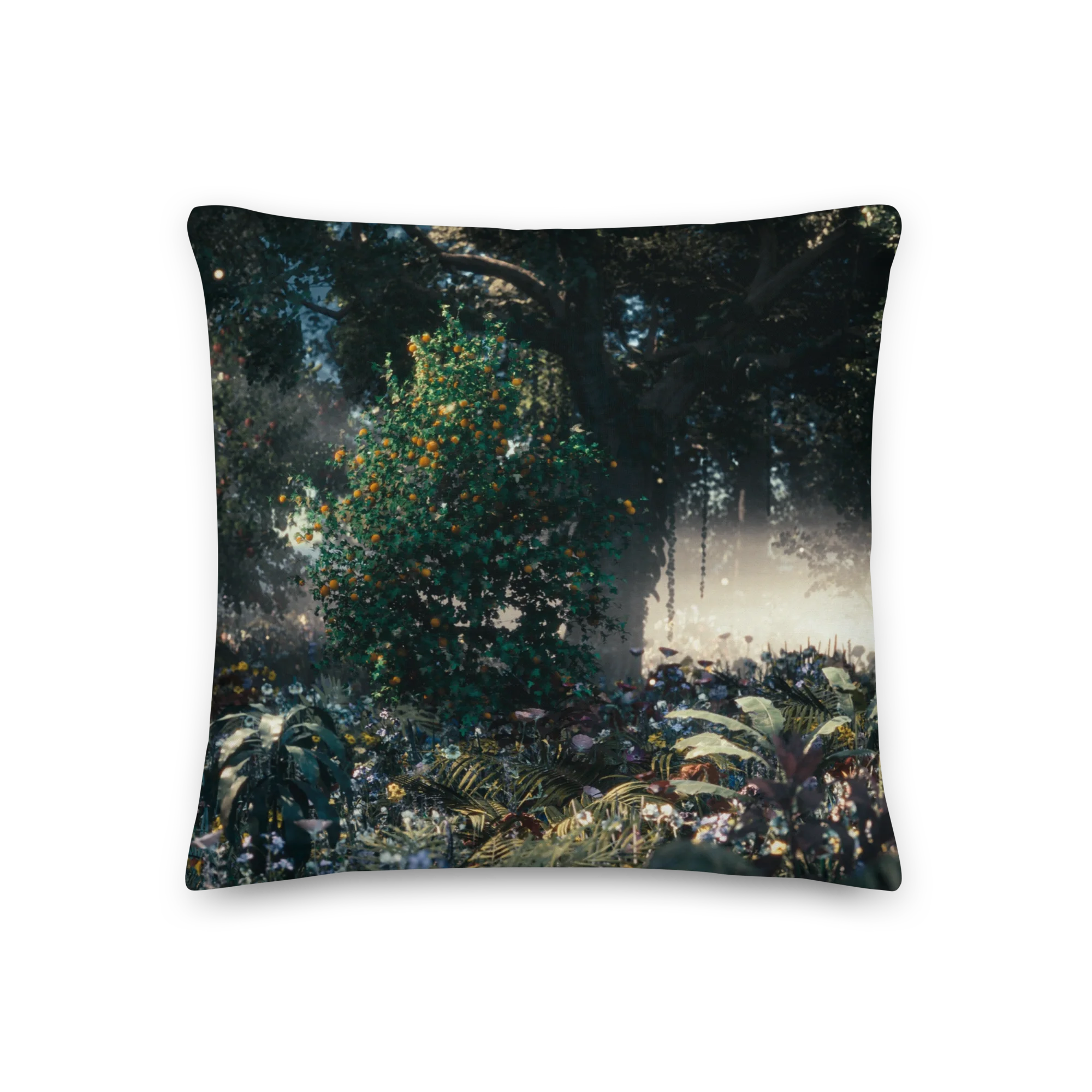 Double-sided print detail of 7th Trumpet Paradise Untouched soft accent pillow