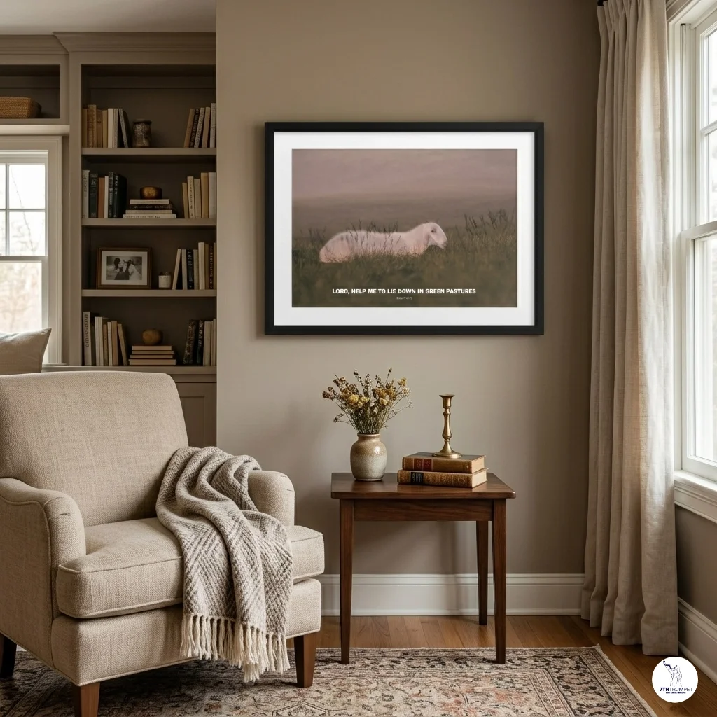 PSALM 23 "LIE DOWN IN GREEN PASTURES" FRAMED BIBLICAL WALL ART