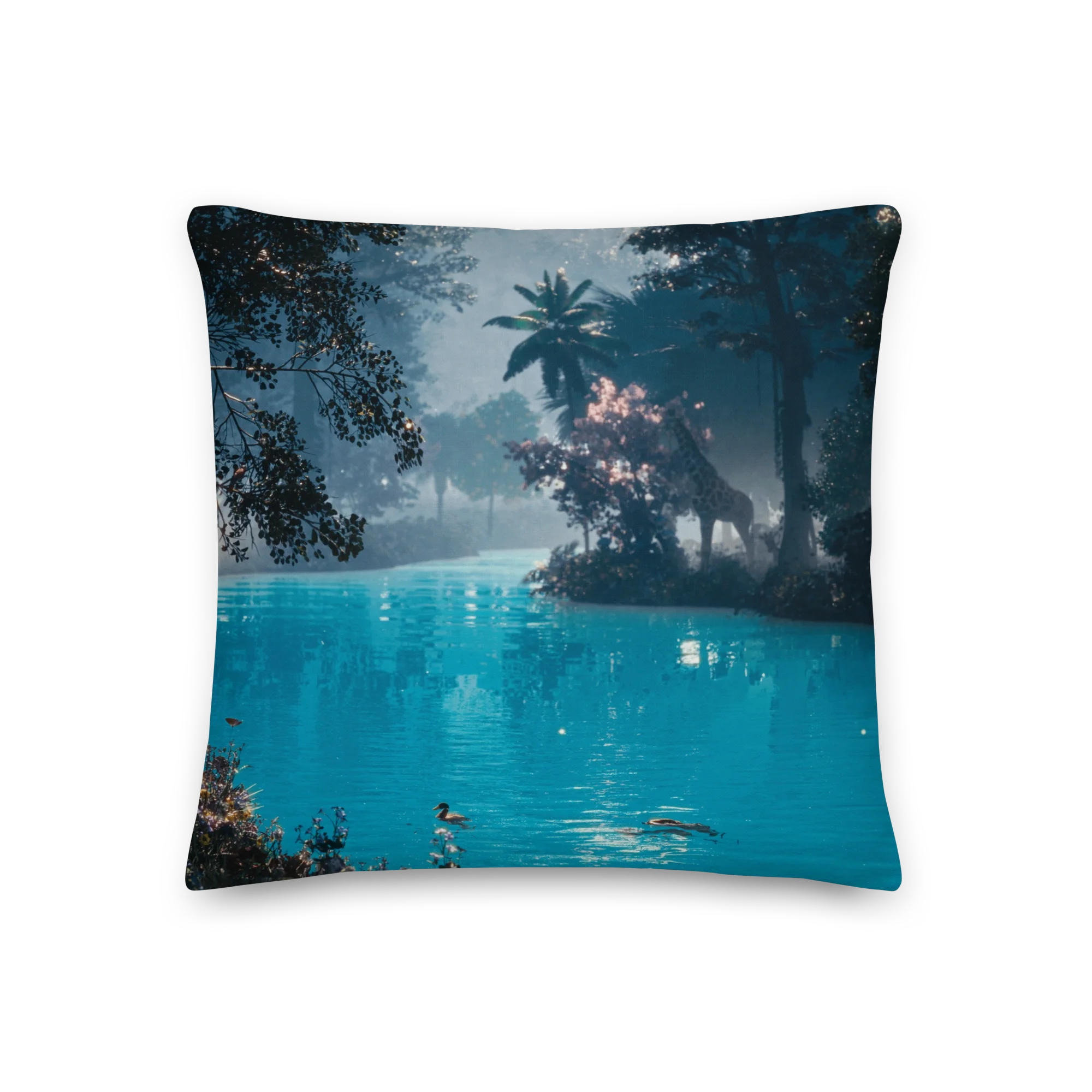 Double-sided print detail of 7th Trumpet River of Life soft accent pillow