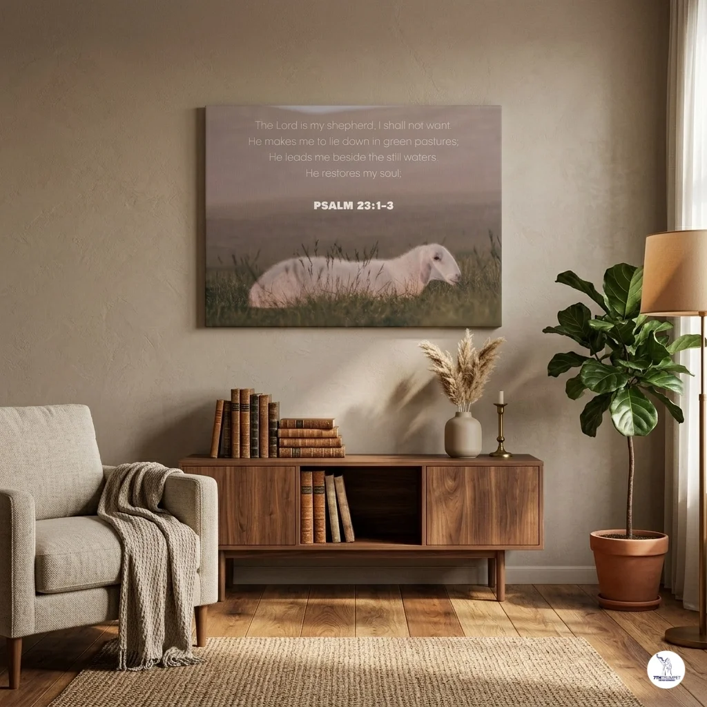 PSALM 23 "LIE DOWN IN GREEN PASTURES" CANVAS BIBLE SCENE ART