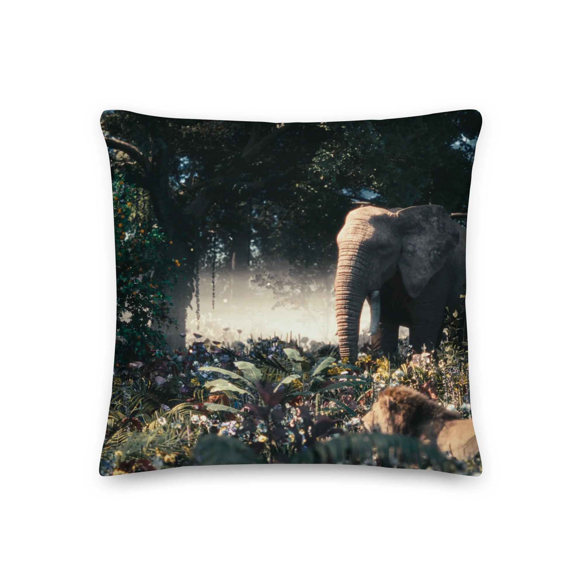 Double-sided print detail of 7th Trumpet Paradise Untouched soft accent pillow