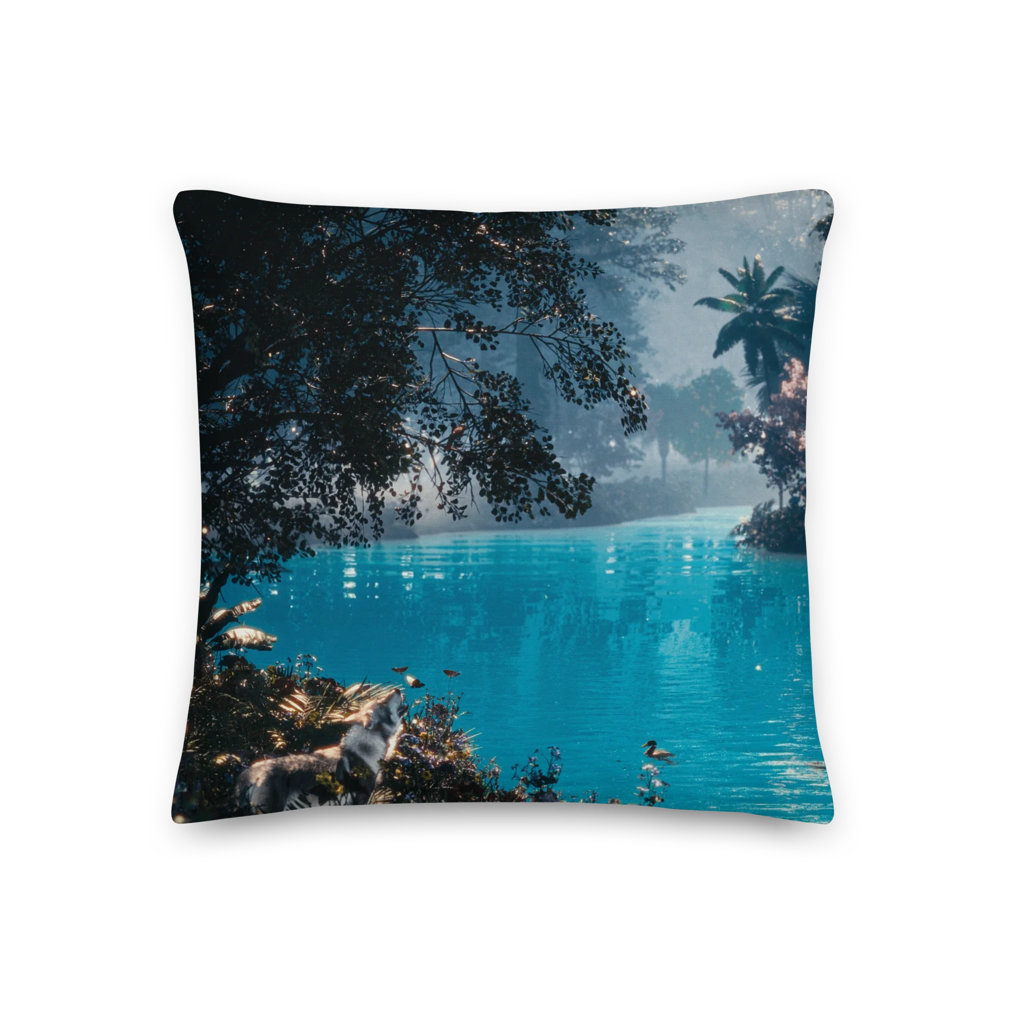 Double-sided print detail of 7th Trumpet River of Life soft accent pillow