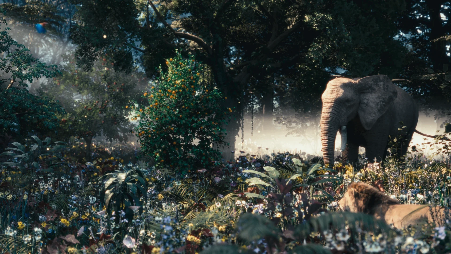 Realistic image of the animals, trees, flowers and plants in the Garden of Eden