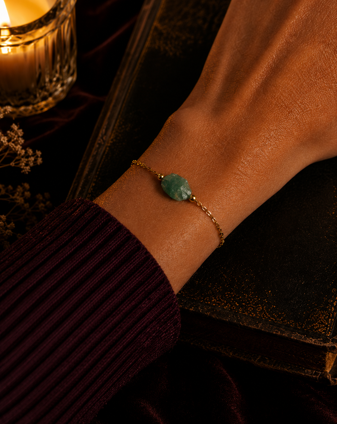 Golden elegance with green stones green aventurine bracelet (1).png