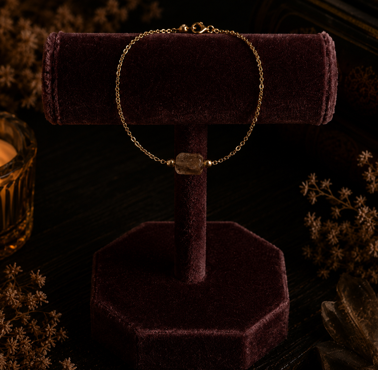 Luxurious bracelet on burgundy velvet smokey quartz (1).png