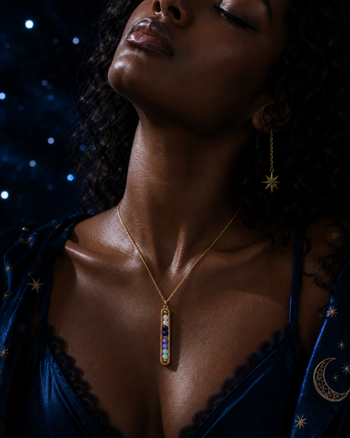 Divine Download Crystal Bar Necklace | Lapis Lazuli Moonstone | Spiritual Awakening Third Eye Guidance Jewelry
