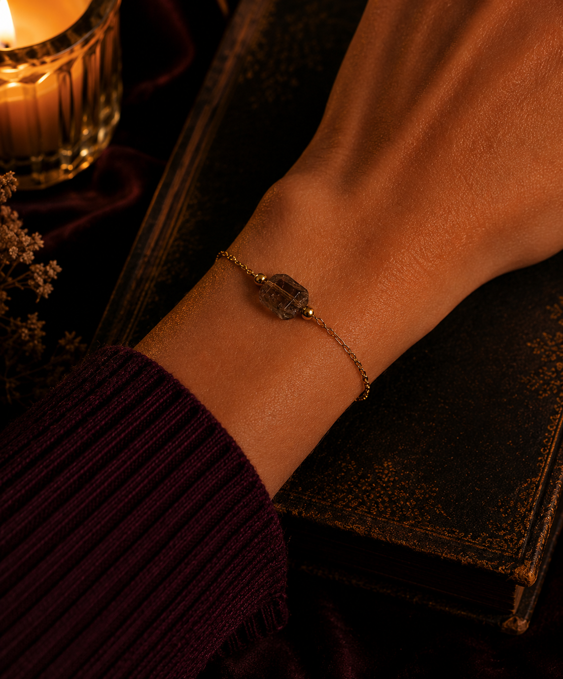 Luxurious bracelet on burgundy velvet smokey quartz (4).png