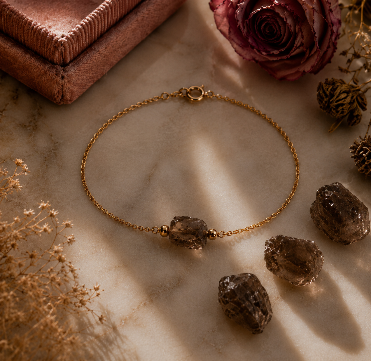 Luxurious bracelet on burgundy velvet smokey quartz (5).png
