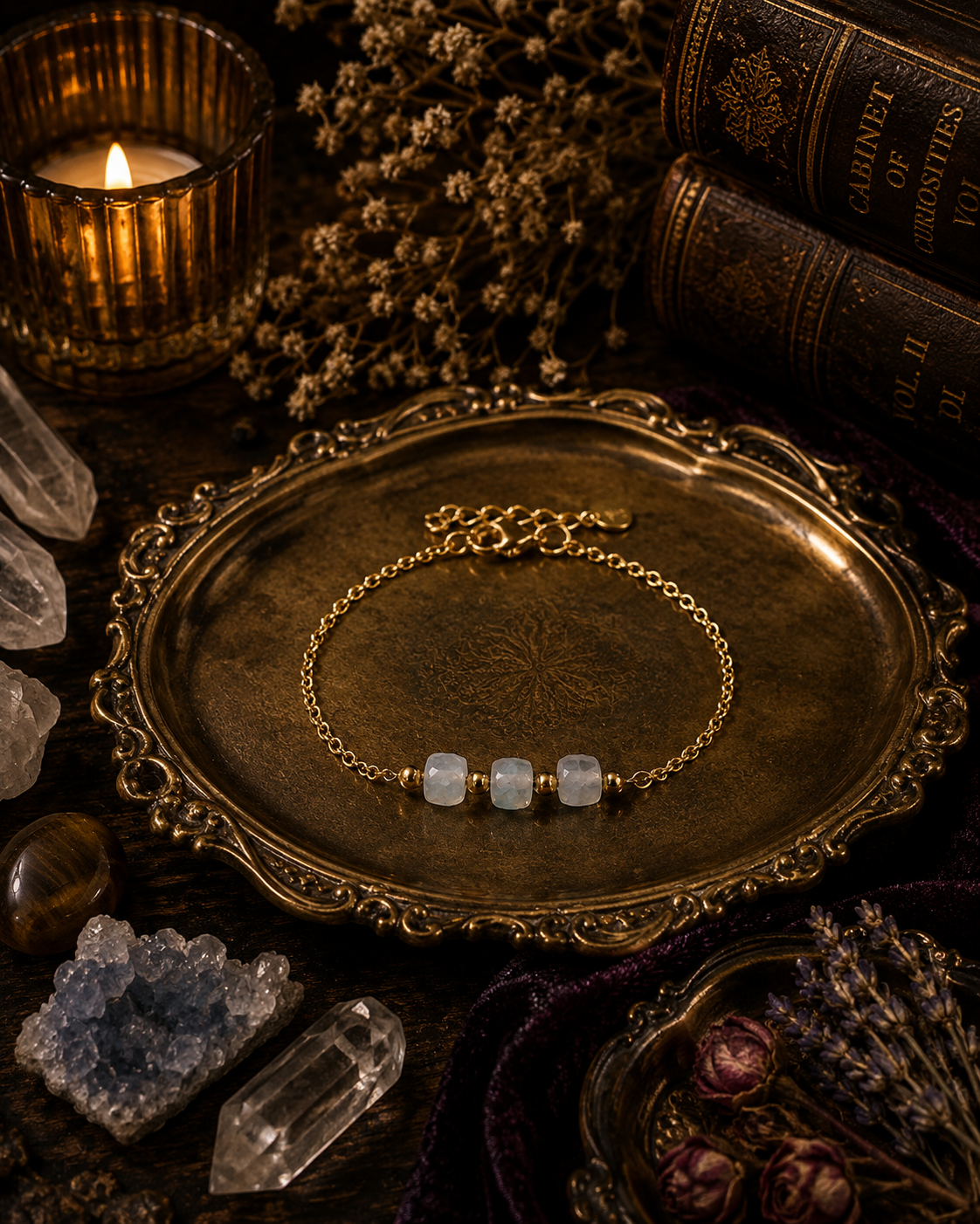 Moonstone Cube Bead Bracelet | Intuition, Growth & Crown Chakra