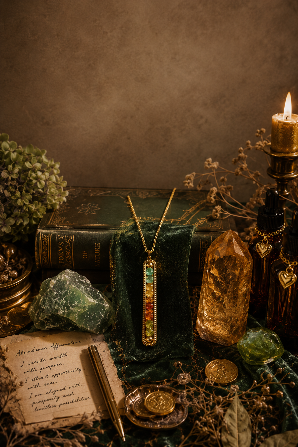 Self Made Millionaire Crystal Bar Necklace | Green Aventurine Citrine | Entrepreneur Abundance Manifestation Jewelry