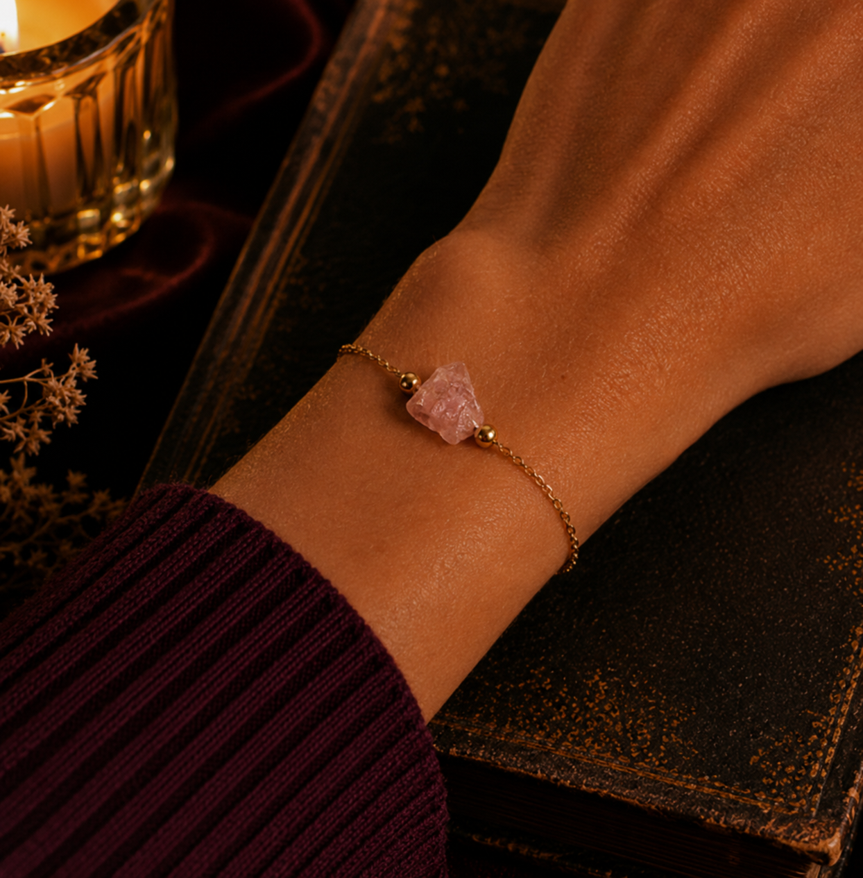 Rose Quartz Bracelet  Self-Love & Heart Chakra Healing Raw Stone (3).png