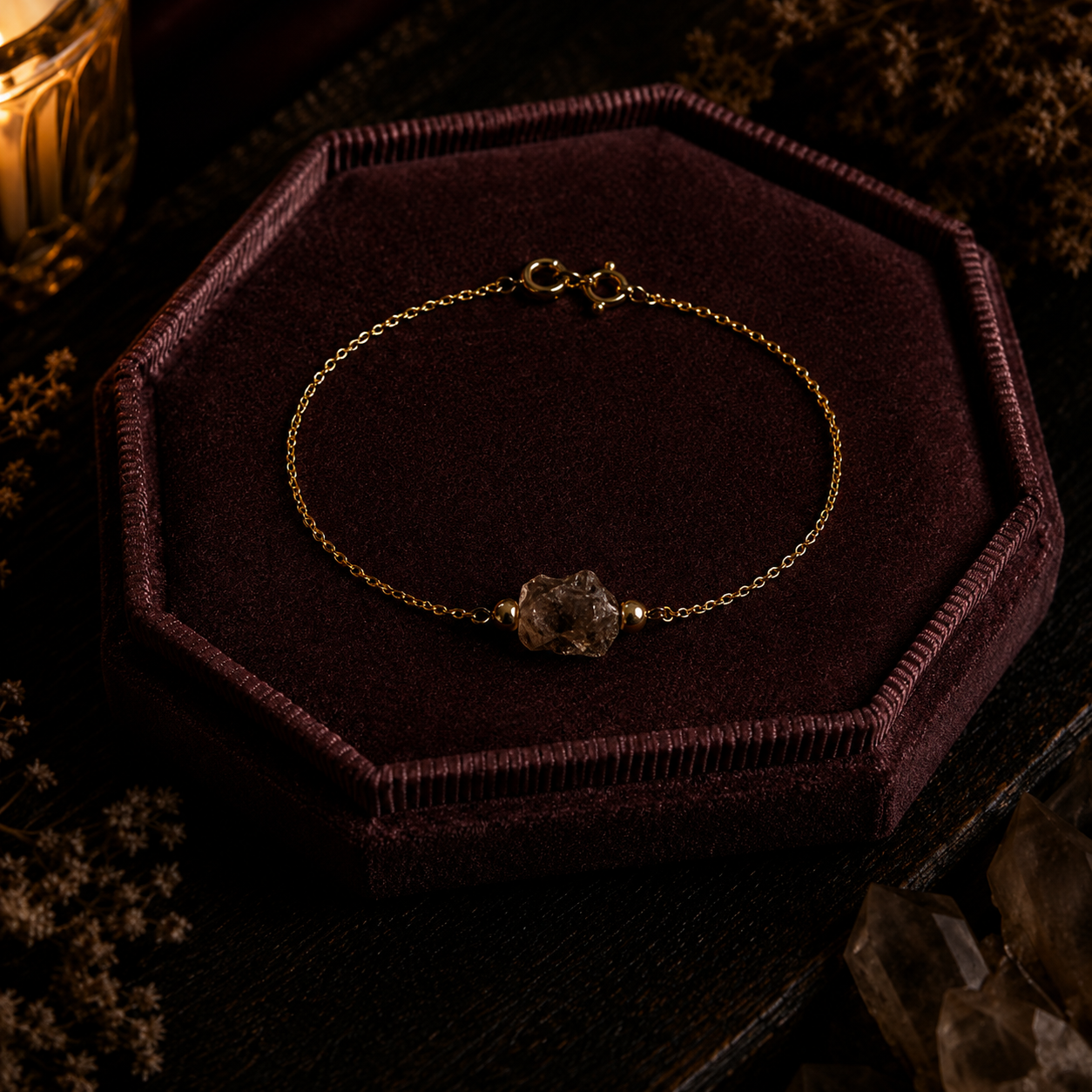 Luxurious bracelet on burgundy velvet smokey quartz (2).png